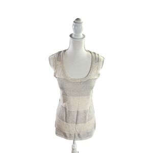 NWT Gap Women's Beige & Silver Stripe Lightweight Knit Tank Top Medium